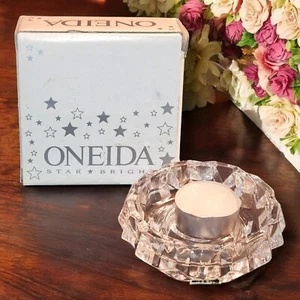 Oneida Crystal Star Bright 4 1/8" Tealight with Candle-Made in Germany-Rare - Picture 1 of 3