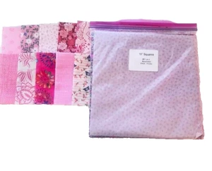 10" vorgeschnittene Stoffquadrate - ROSA Drucke - 40 Stück - KEINE Duplikate - Bild 1 von 4