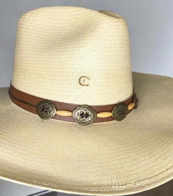 CHARLIE 1 HORSE Custom Design Straw Leather Embellished Trim Western Hat 7 1/8" - Image 1 of 4