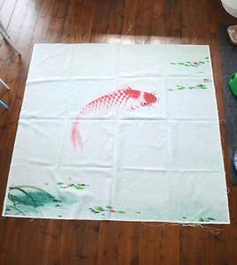Decorative fabric panel - fish in water imagery chinese style VGC - Picture 1 of 9