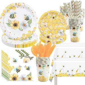 Bee Tableware - Bumble Bee Themed Party Supplies Include Plates, Cup, Napkin, Cu - Picture 1 of 6
