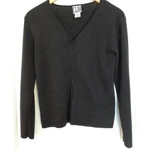 Clio V-Neck Silk Blend Cardigan Sparkle Glitter Metallic Black Size M - Picture 1 of 7