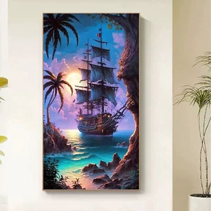 YALKIN 5D Large Diamond Painting Embroidery Cross Craft Stitch Art Sailboat Home - Picture 1 of 11