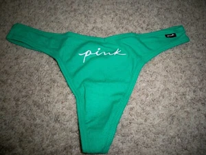 VICTORIAS SECRET THONG EMBROIDERED PINK GREEN LARGE NEW - Picture 1 of 2