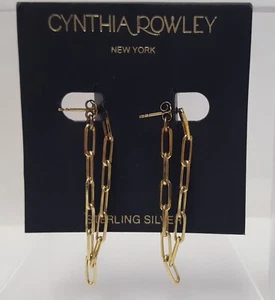 Paperclip Chain Sterling Vermeil 925 Earrings Dangle Hoop Attached Nut C. Rowley - Picture 1 of 22
