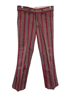 Vintage Sears Youth Boy Husky Sz 14 Trouser/Pant Flared Texture Burgundy Stripe - Picture 1 of 8