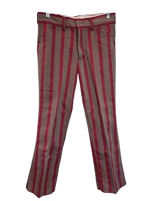 Vintage Sears Youth Boy Husky Sz 14 Trouser/Pant Flared Texture Burgundy Stripe - Image 1 of 4