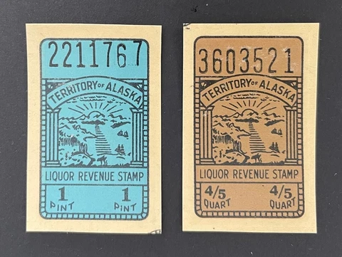 Alaska Territory Revenues - 2 Different Alcohol - Whiskey Tax - MNH on card - AK Cover