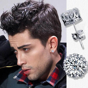 Men’s, Youth’s, Boys: Silver Plated 8mm Crystal Diamante Sleeper/Stud Earrings