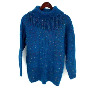Vintage Mohair Mischung Tunika Pullover Pappagallo Oversize Türkis Konfetti Small - Bild 1 von 6