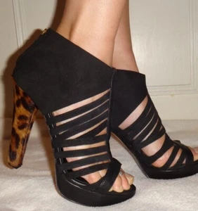 Just Cavalli Shoe Black Suede Calf Print Heel New $665 Size UK4 EU36 - Picture 1 of 6