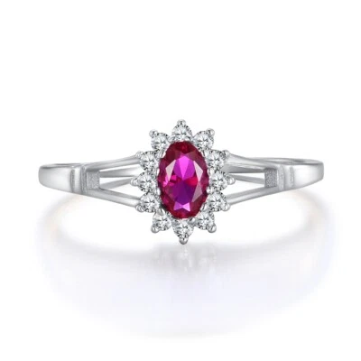 Ladies Sterling 925 Silver Ruby and White Sapphire Cluster Ring Sizes K to U - Image 1 of 4