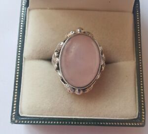 Arts And Crafts Sterling Silver Rose Quartz Ring, Size J. R99
