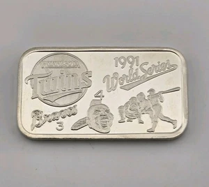 1991 MLB Minnesota Twins Atlanta Braves World Series 1oz .999 Silver Proof Bar - Picture 1 of 3