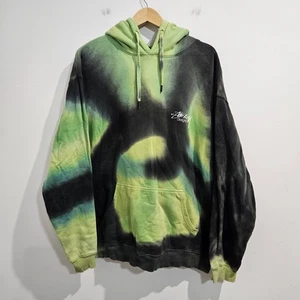 Vintage Stussy Green & Black Tie Dye Hoodie Size Large Pullover Sweatshirt  - Picture 1 of 16
