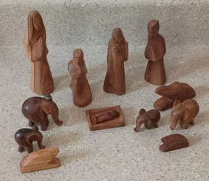 Vintage Wood Hand Carved African Nativity Set Mary Joseph Baby Jesus Animals - Picture 1 of 1