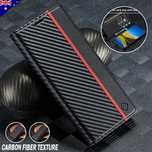 For Samsung S25 S24 S23 S22 S21 S20 Ultra Carbon Fiber Case Leather Wallet Cover - Picture 1 of 11