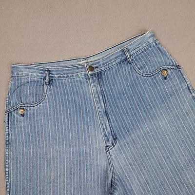 Vintage Gitano Jeans Womens 18 Blue Striped High Rise Curvy Fit 80s Mom Denim - Image 1 of 4