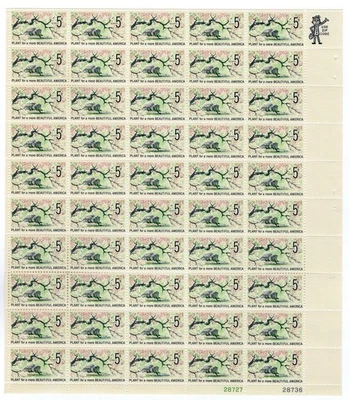 Scott #1318a Plant Beautiful America Sheet of 50 Stamps - MNH P#28727-28736 LR - Image 1 of 2