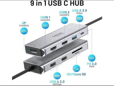 USB C Docking Station Dual Monitor, 9 in 1 USB C Triple Display Docking Stati... - Image 1 of 4