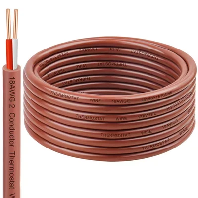 Cable termostato de cobre macizo marrón de 20 pies 18/2 para sistemas de climatización, timbres y SE Foto 1 de 4