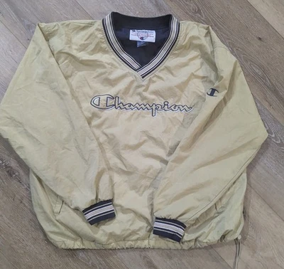 Jaqueta pulôver corta-vento Champion anos 90 dourada e azul tamanho XL - Imagem 1 de 4