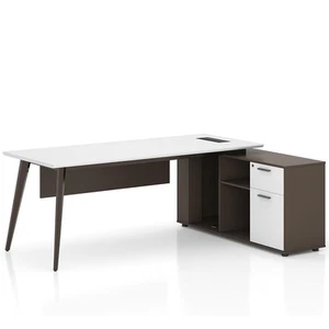 HelloFurniture Esma L-shaped Executive Desk (White and Grey) - 2m - Picture 1 of 9