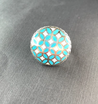 Anillo John Hardy plata de ley azul blanco esmalte Kawung medallón cloisonne Foto 1 de 4