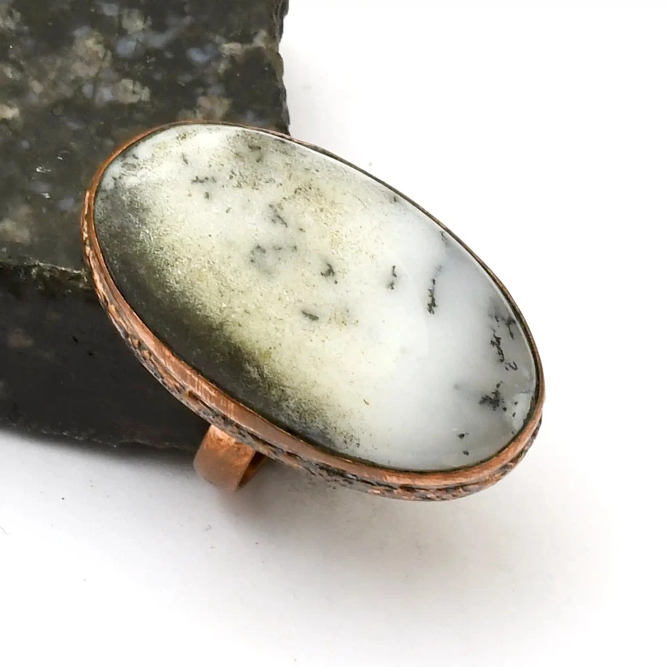 Кольцо из чистой меди ручной работы с дендритовым опалом ювелирное изделие размер США - 7,75 AR 40479 - Изображение 1 из 1