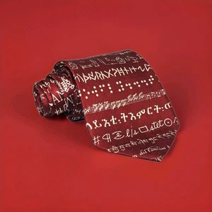 Josh Bach World Languages Red Men's Silk Tie 58" x 3.75" - Made In USA - Picture 1 of 7