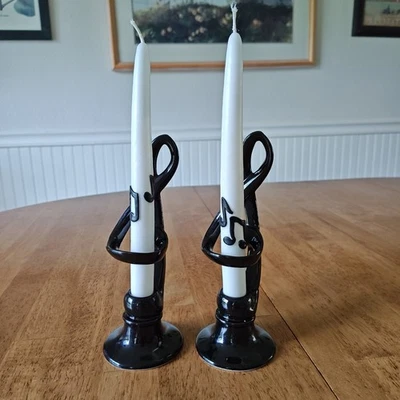Vintage Black Treble Clef Candle Stick Ceramic 7.5 x 3 - Five And Dime Inc 1989 - Image 1 of 4