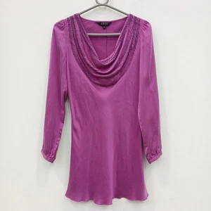East Silk Tunic Top Dress Size 10 Magenta Purple Beaded Cowl Neck FLT17 - Picture 1 of 7