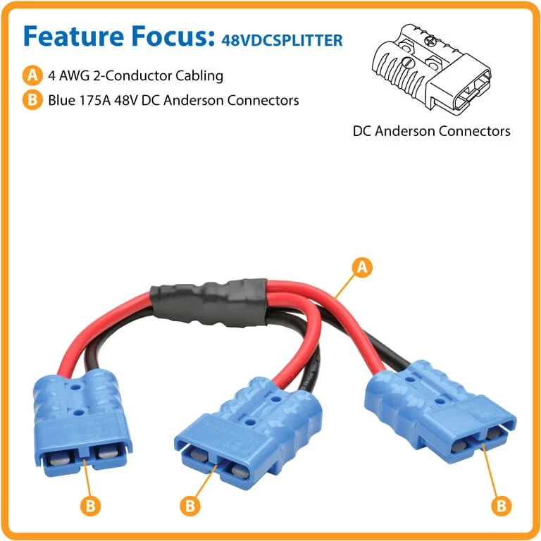 Tripp Lite 1ft Y Splitter Cable for select BatteryPacks 175A DC Connectors Blue - Image 1 of 3