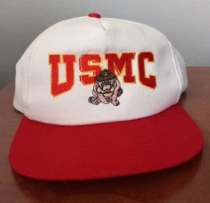 Vintage United States Marine Corps USMC Bulldog Red White Snapback Cap Hat - Picture 1 of 8