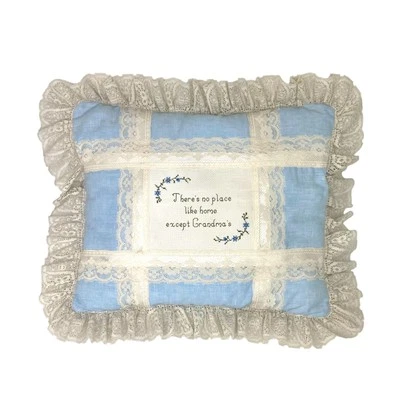 No Place Like Grandma's Cross Stitch Accent Throw Pillow w Ruffled Lace Trim - Image 1 of 3