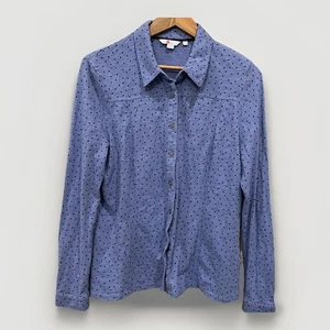 Boden Tara Jersey Shirt 12 R blue polka dot Print button up top 100% Cotton - Picture 1 of 6