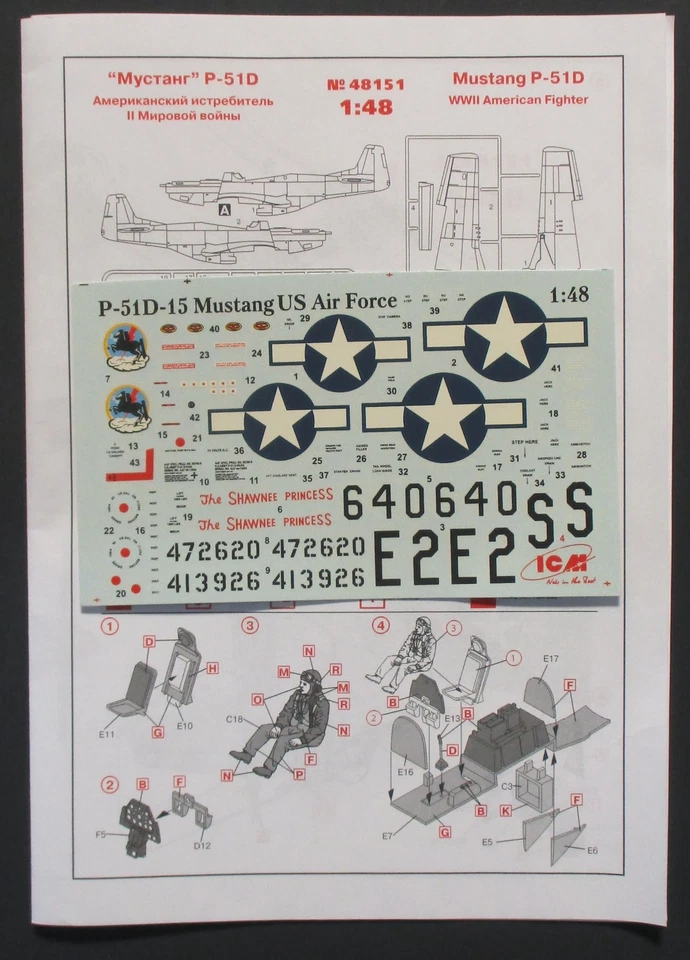 ICM 1/48th Scale Mustang P-51D - Calcomanías del Kit No. 48151 Foto 1 de 1