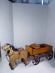 Antique Wooden 2 Horse Pull Toy Wagon S.A. Smith 1800s - Picture 1 of 19