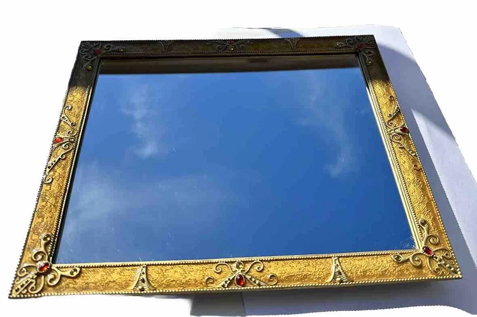Gold Vintage Decorative Mirror & Makeup Mirror Square Antique - Image 1 of 4