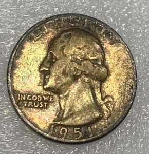1951 P Washington Quarter Toned Circulated - Picture 1 of 2