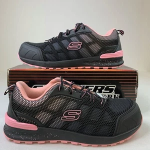 Skechers Womens Bulklin Lyndale Sneakers Black Pink Lace-Up Work Shoes Sz 9.5 - Picture 1 of 11