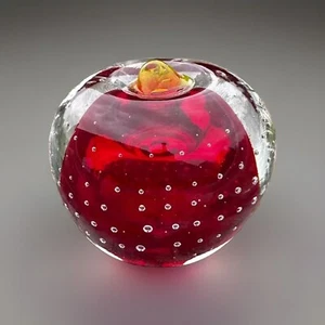 Lefton Red Apple Paperweight Controlled Bubble Clear Yellow Stem Teacher L@@K - Bild 1 von 4