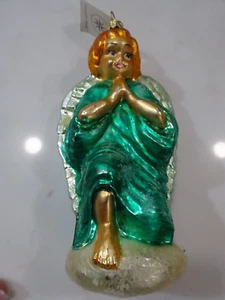 CHRISTOPHER RADKO Christmas Ornament -Green Teal Kneeling Praying Angel - Picture 1 of 5