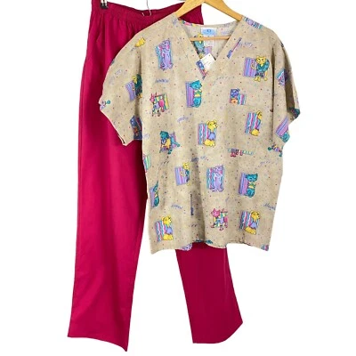 SB Simply Basic Scrub Set (Top & Bottom) Size Medium Medical Uniform Cats Dogs - Image 1 of 4