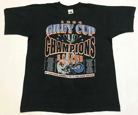 Vintage FOTL 1994 CFL British Columbia BC Lions Football T-Shirt Black L Canada Cover