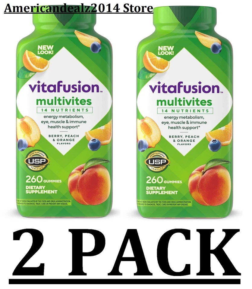 2 PACOTES de gomas multivitamínicas Vitafusion MultiVites todos os dias masculinas e femininas 260 ct EA - Imagem 1 de 4