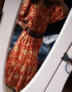 HIPPIEKLEID Block Print Folklore Maxikleid,ethno Gr.XS Boho Blumen rot - Bild 1 von 11