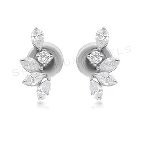 0.37 Ct Natural SI/H Pear Diamond Stud Earrings 18k White Solid Gold Jewelry - Picture 1 of 9