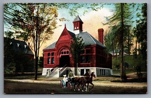 Postcard Brooks Library People Horse Carriage Brattleboro Vermont c1910 Unposted - Picture 1 of 2