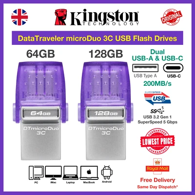 DataTraveler microDuo 3C 64/128 GB USB 3.2 Flash Drive, USB-A/C Dual, Lot - Image 1 of 4